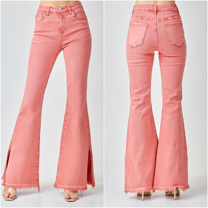 Plus Peach Blossom Side Slit Flare Jeans